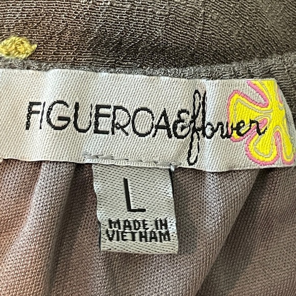 Figueroa & Flower dress Large gauze brown floral embroidered boho boat neck - Picture 5 of 7